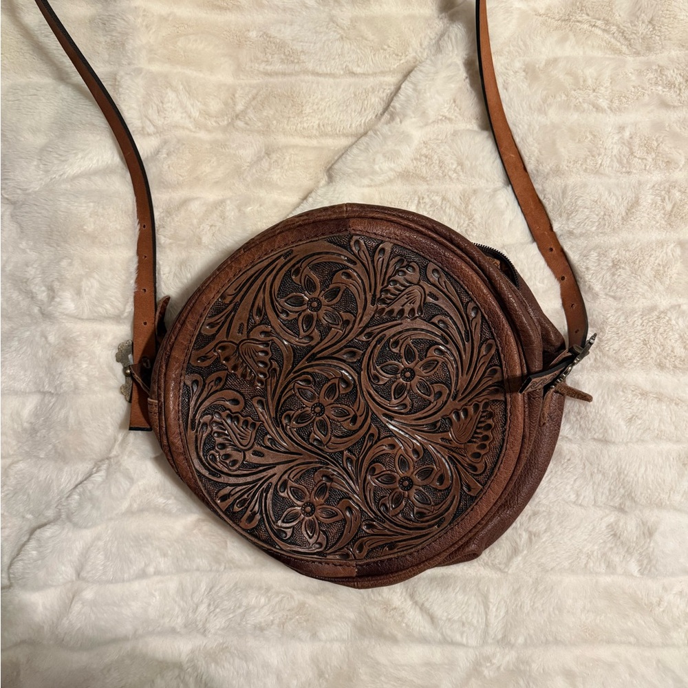 American Darling Round Brown Embossed Crossbody Bag